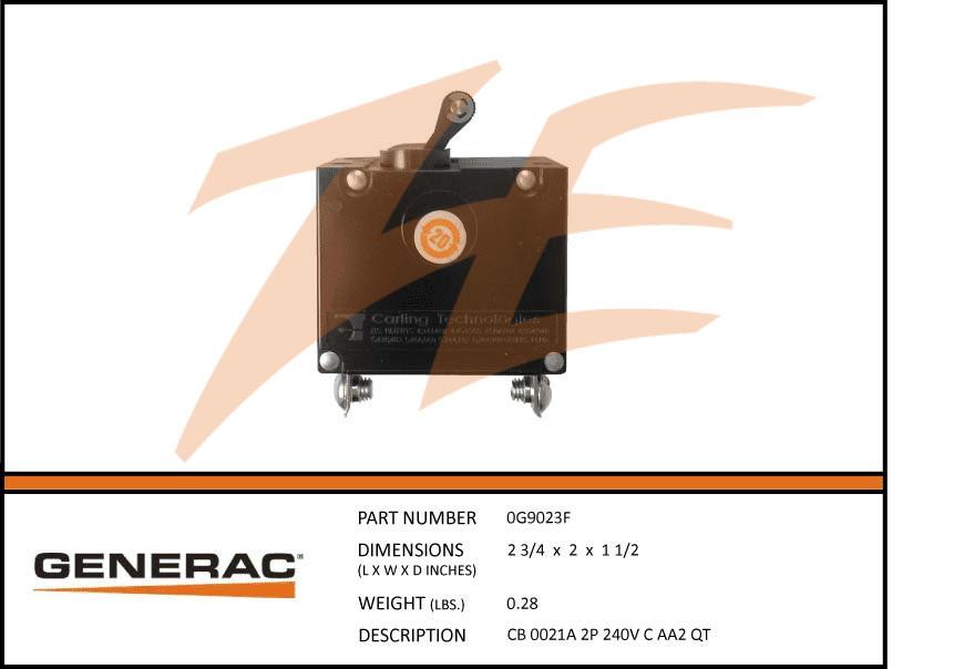 Generac 0G9023F 21A Circuit Breaker 2 Pole 240V Dropshipped from Manufacturer