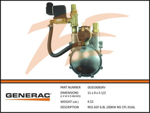 Generac 0G9190BSRV Fuel Regulator Assembly 6.8L 100kW NG Dual Dropshipped from Manufacturer