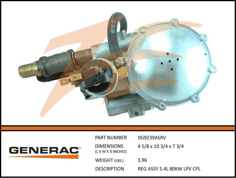 Generac 0G9239ASRV Fuel Regulator Assembly 5.4L 80kW LP Dropshipped from Manufacturer