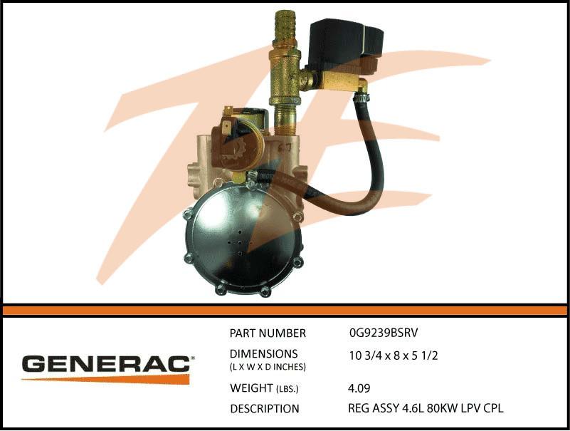 Generac 0G9239BSRV Fuel Regulator Assembly 4.6L 80kW LP Dropshipped from Manufacturer