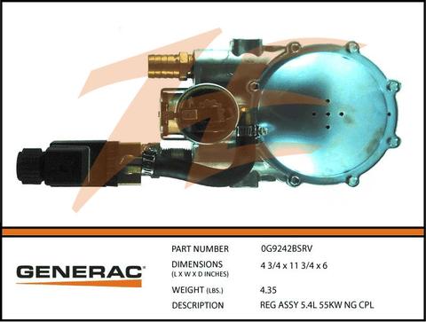 Generac 0G9242BSRV Fuel Regulator Assembly 5.4L 55kW NG Dropshipped from Manufacturer