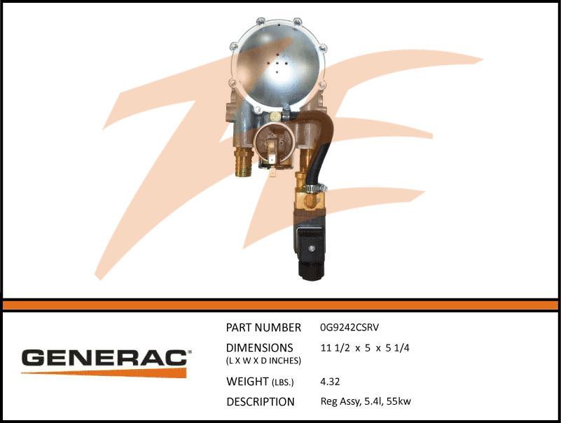 Generac 0G9242CSRV Fuel Regulator Assembly 5.4L 55kW Dropshipped from Manufacturer