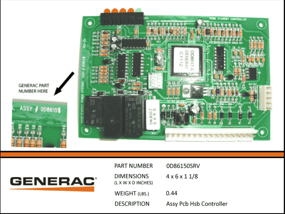 Generac 0D86150SRV Assembly PCB HSB CONTROLLER Drop Shipped From Manuf ...