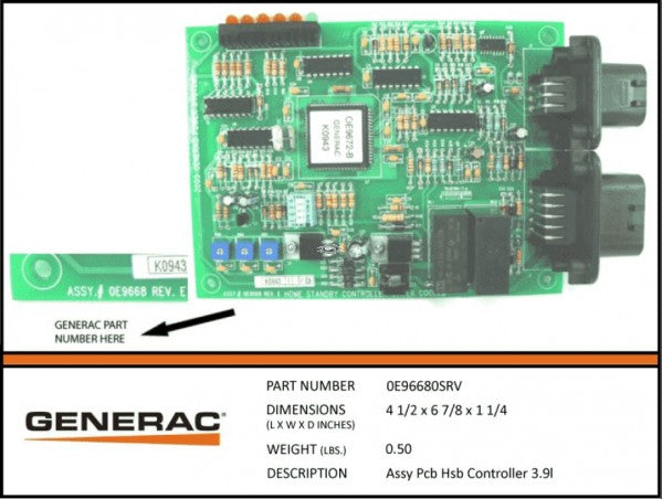 Generac 0E96680SRV  Assembly  PCB HSB CONTROLLER 3.9L  Dropshipped from Manufacturer