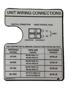 Generac 0K2066 DECAL WIRING CONNECTIONS Dropshipped from Manufacturer