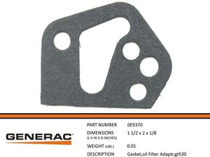 Generac 0E9370 Gasket,Oil Filter ADAPTR,GT530 Dropshipped from Manufacturer