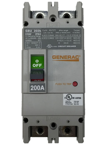 Generac 0K0133 CB 200A 2POLE 240V 225AF Dropshipped from Manufacturer